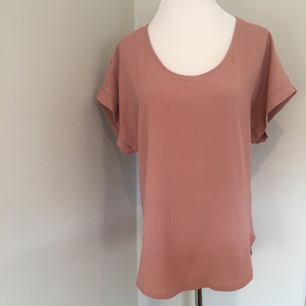 New I Joah Premium Top Blouse Short Sleeve Scoop Neck